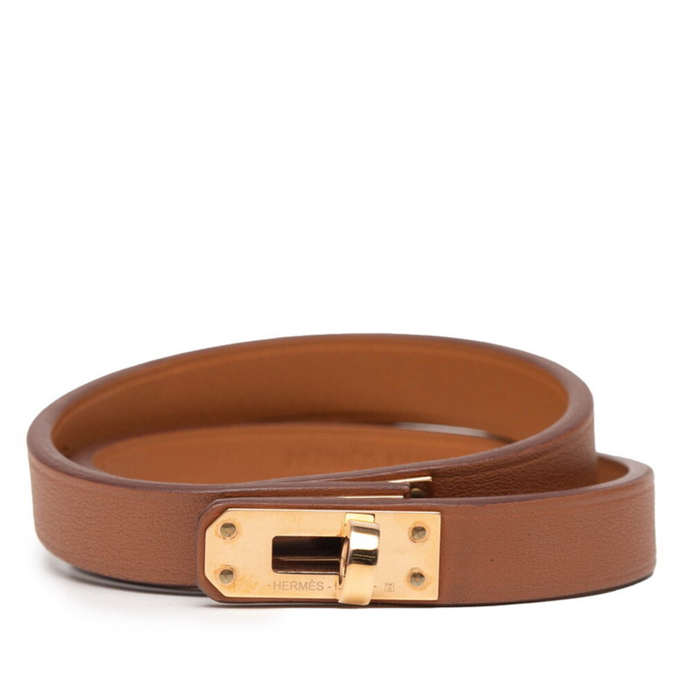 HERMES Brown Leather Charm Bracelet